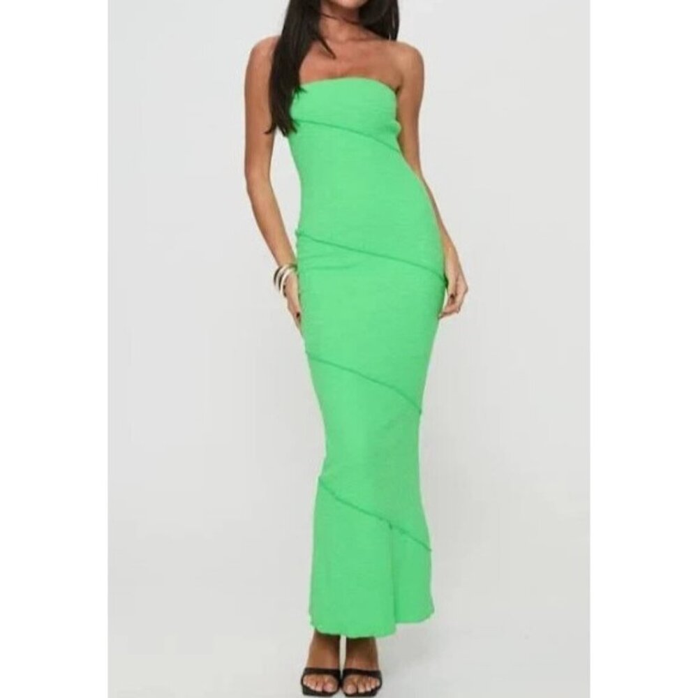 Princess Polly Oscar Strarpless Maxi Dress Size 4 Green‎ Knit Coquette Bodycon